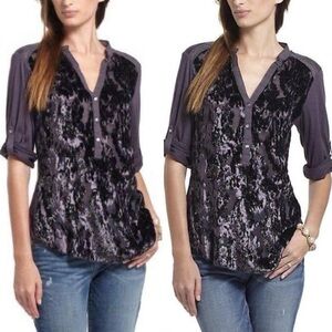 Anthropologie TINY Velvet Burnout Henley Top